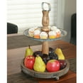 thumbnail image 4 of Contemporary Home Living 18.5" Brown and Silver 2-Tier Unique Wooden Round Serving Tray, 4 of 4