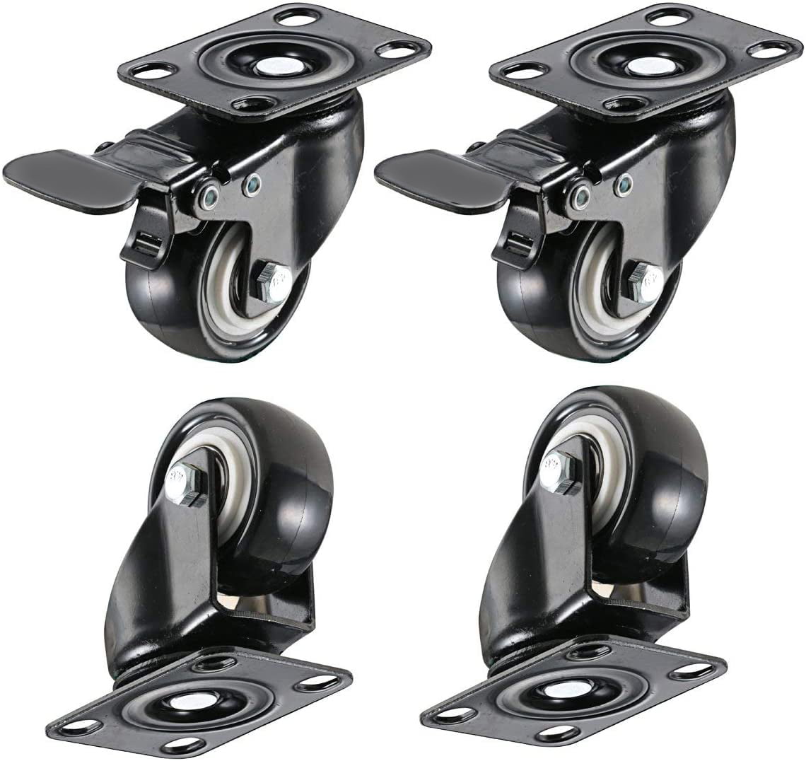 Heavy Duty Casters Brake 2'' 360 Degree No Noise PU Wheels Swivel Plate Castors 