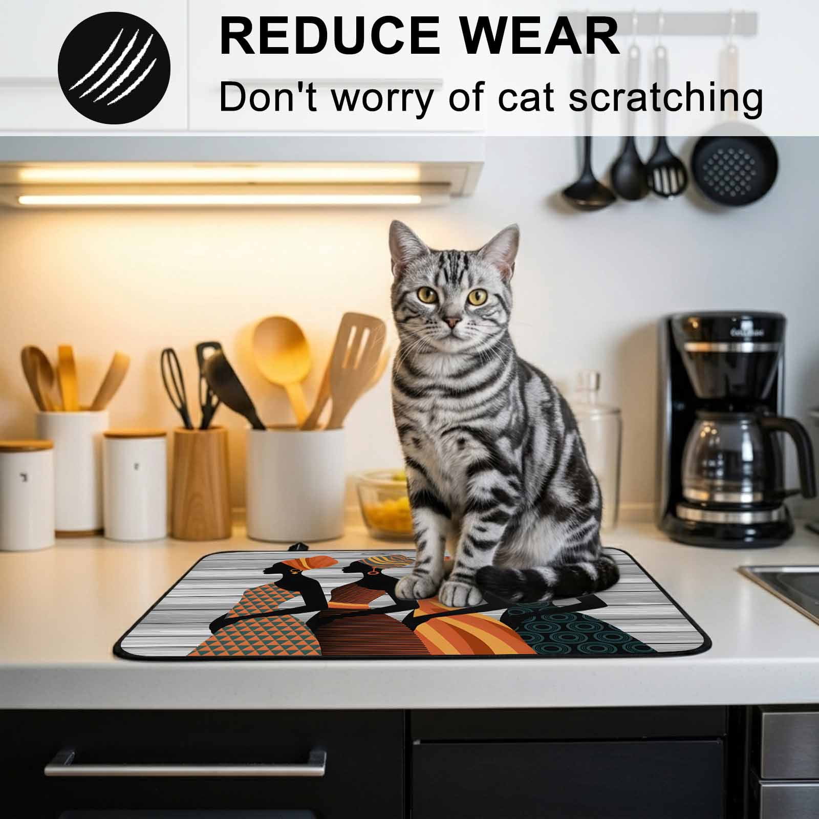 Black Female Stove Top Cover for Electric Stove, Heat-proof & Non Slip Glass Top Stove Cover Protector, African Women Geometric Abstract Art Kitchen Flat Cooktop Rubber Mat 24x21 Inches