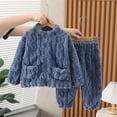 thumbnail image 2 of Kids Solid Color Long Sleeve Zippered Top with Pocket, Elastic Waist Foot Binding Pants Set, Thick Plush Homewear for Cold Weather Navy 7 Years, 2 of 3