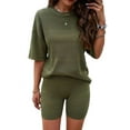 thumbnail image 2 of Women 2 Piece Crochet Outfits Summer Knit Lounge Sets Short Sleeve Tops and Shorts Beach Set Summer Vacation Green XL, 2 of 7