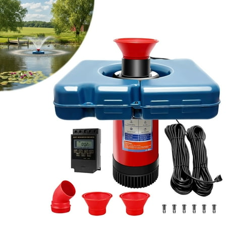 Professional Pond Aerator Fountain System - 1HP 750W 15000GPH High-Efficiency Oxygenation Pump with 100ft Cord & Smart Timer Controller for Lake/Pond Water Circulation