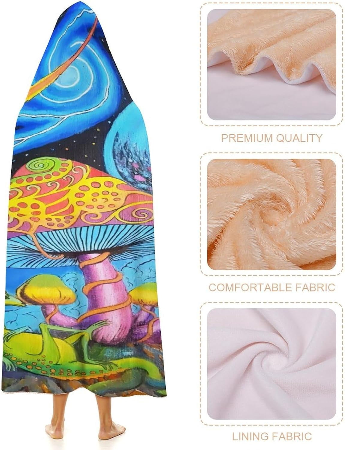 Mushroom Wearable Hooded Blanket for Adult, Mushroom Gifts for Women Men Hippie Poncho Wearable Blanket Hoodies