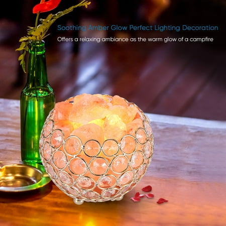 Himalayan Crystal Rock Himalayan Salt Lamp Pink Crystal Sea Salt Rock Lamp Bowl Night Lamp Air Purifier 2x15W Bulbs,Metal Base,Dimmable ()