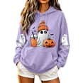 thumbnail image 3 of AGWOLF Halloween Sweatshirts Women Cute Ghost Graphic Pullover Hoodies Stretch Going Out Long Sleeve Sweater Tops Halloween Costumes Purple S, 3 of 7