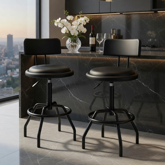Resenkos Adjustable Swivel Vintage PU Leather Bar Stool, Bar Height Stools, Bar Stools for Kitchen Island for Kitchen, Dining Room