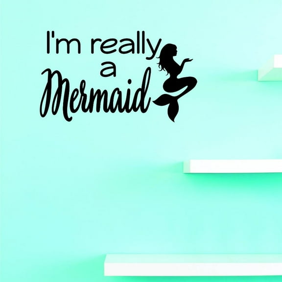 Custom Decals Im Really A Mermaid Wall Art Size: 20 X 40 Inches Color: Black