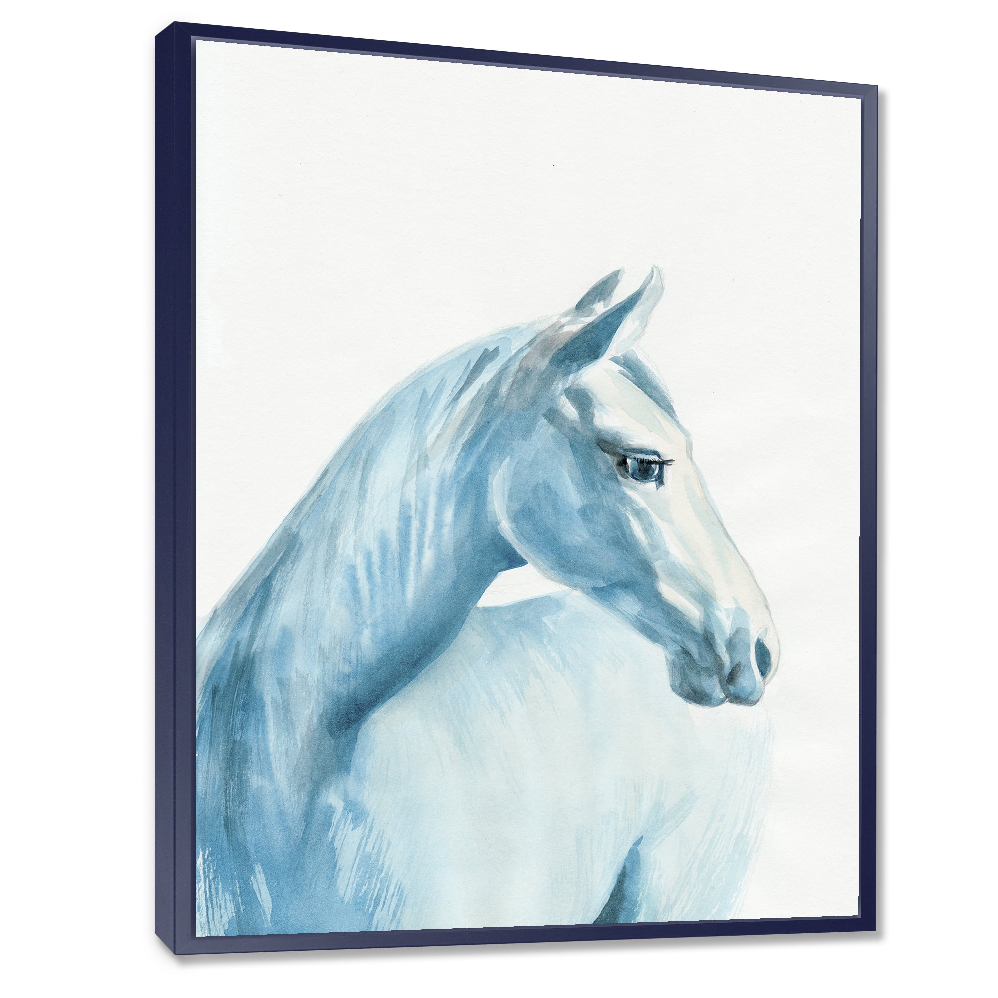 Close Up Portrait Of A Light Blue Horse 16 in x 32 in Framed Painting Canvas Art Print, by Designart