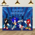 thumbnail image 3 of Fondo de fotografía con iluminación de Sonic Hedgehog, pancarta de cumpleaños para niños, decoración para fiesta de baby shower, fondo de vinilo de poliéster con dibujos animados, 3 of 4