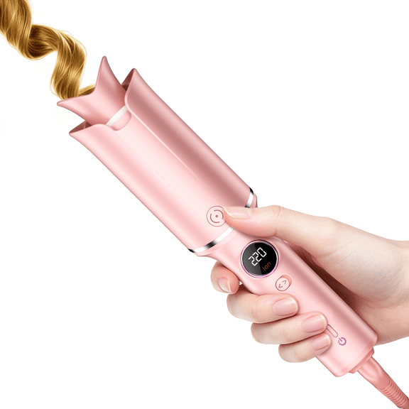 Automatic Curling Irons, 1.25 Inch Ceramic Curling Wand with 9 Heat Settings, Anti-Scald, LCD Display & Auto Shut-Off Air curler, Dual Voltage & Lightweight for Travel