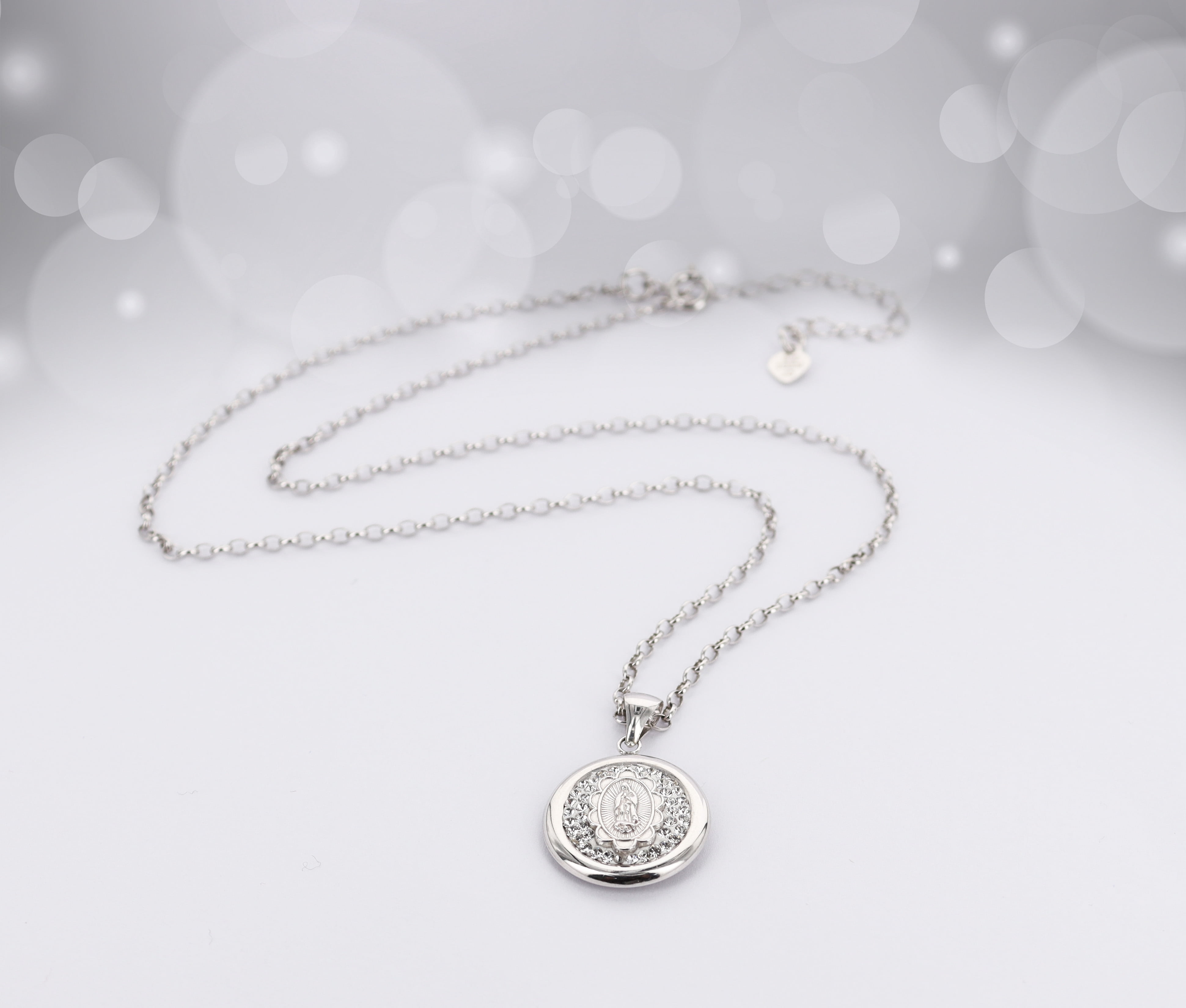 Brilliance Fine Jewelry Sterling Silver Crystal Guadalupe 2-Way-Wear Disc Pendant Necklace, 16"+2"