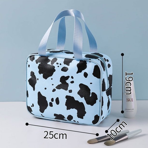 Bolsa de cosméticos con estampado de vaca lechera, bolsa de artículos de tocador portátil de gran capacidad, bolsa de almacenamiento de viaje portátil, bolsa de almacenamiento de artículos de tocador