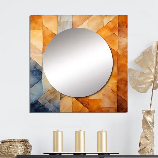 Designart "Tessellation with a Topaz Touch I" Abstract Shapes Square Mirror For Wall Decor - Large Yellow Square Mirror Printed Wall Decor - Modern Square Living Room Mirror