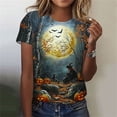 thumbnail image 2 of Yanchicy Womens Crew Neck T Shirt Seasonal Halloween Graphic Short Sleeve Printed Casual Tops Ladies Fashion Clothes Autumn Holiday Everyday Outfits, 2 of 7