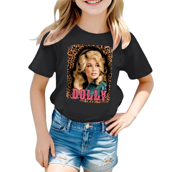 Toddler Kids Boys Girls Dolly Memorial Shirts Country Music Legend Tribute T-Shirt Crewneck Short Sleeve Casual Tops Shirts Blouse Black 3-4 Years