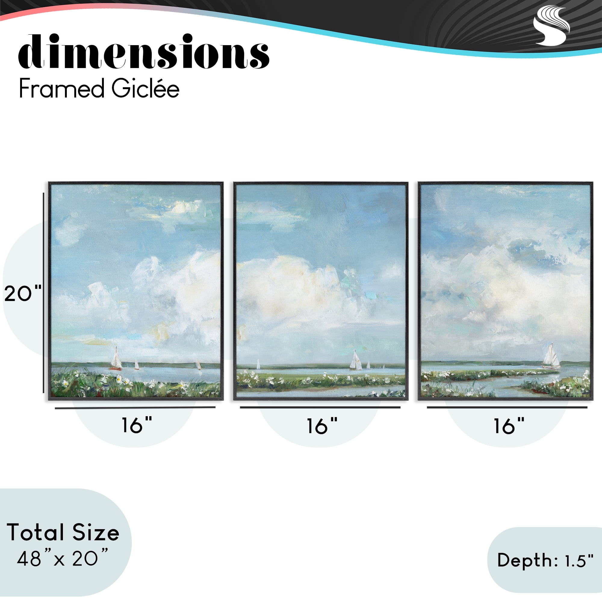Stupell Industries Daisies Along Calm Coastline 3 Piece Black Framed Giclee Art Set, design by Sally Swatland