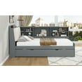 thumbnail image 6 of Harper & Bright Designs Twin Size Wooden Storage Daybed, Platform Bed with Trundle & Flip Headboard & Shelves, L Shaped Twin Floor Bed with Upholstered Headboard, Gray, 6 of 20