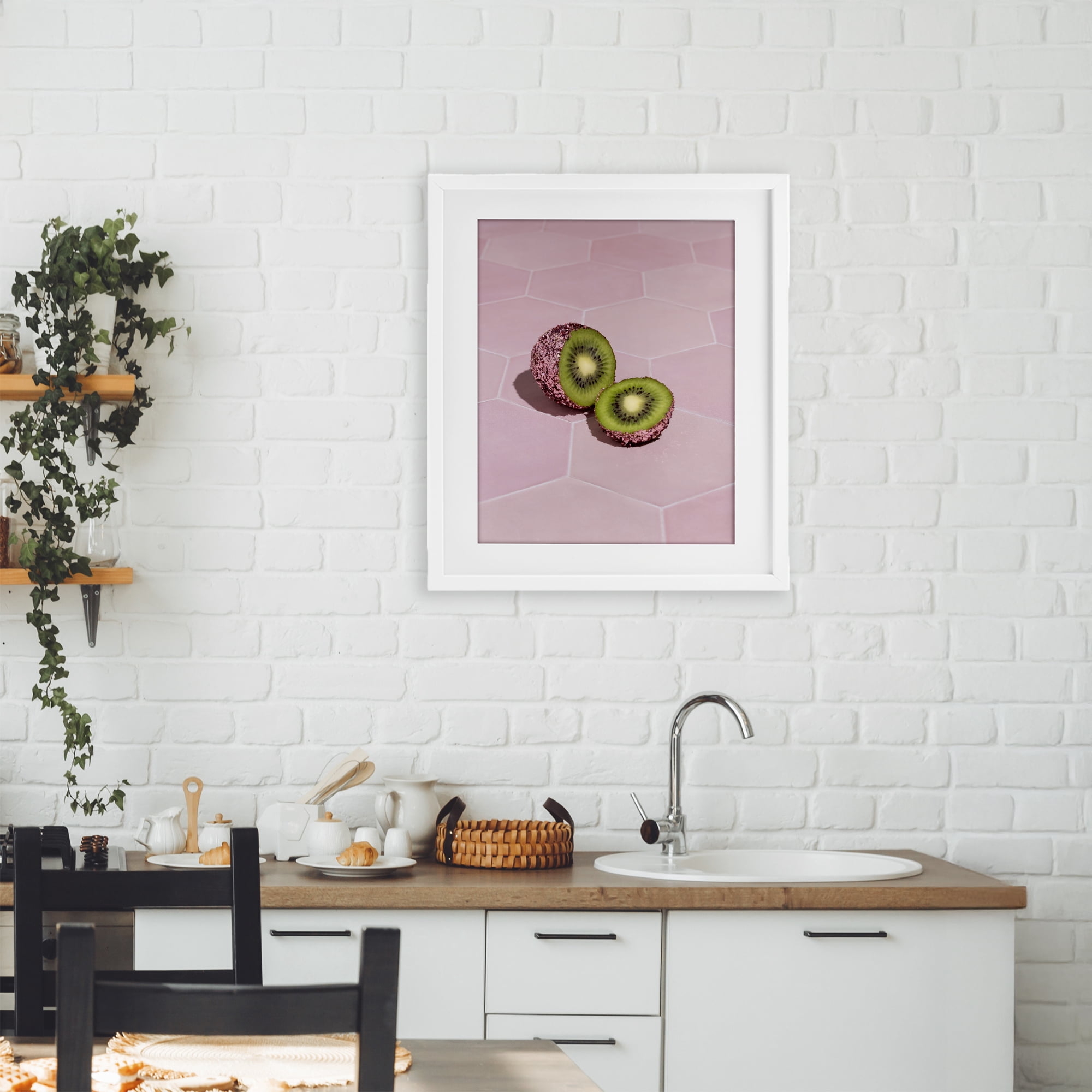 Stupell Industries Pink Glimmer Kiwi White Framed Print Under Glass, design by LISH Creative