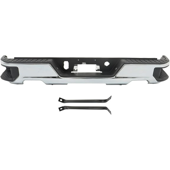 SEBLAFF Chrome Steel Rear Step Bumper Assembly Replacement for 2019-2023 Silverado Sierra 1500 without Park Assist Sensor Holes with Dual Exhaust GM1103218