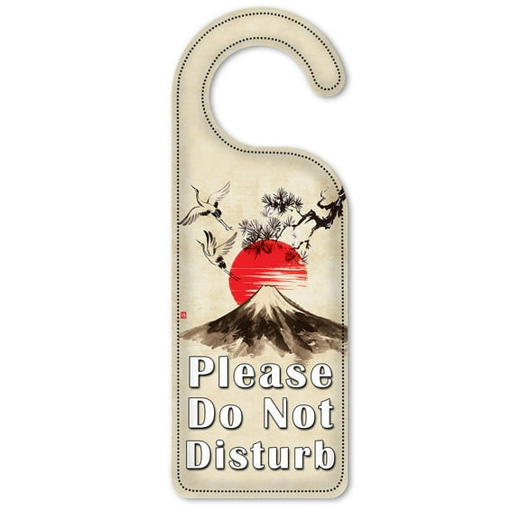 Do Not Disturb Door Knob Hanger Sign - Cranes Flying Over a Volcano Drawing