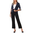 thumbnail image 2 of INSPIRE CHIC Women's Office Work Suit Jacket Notched Lapel Collar 3/4 Sleeve Blazer L Dark Blue, 2 of 5