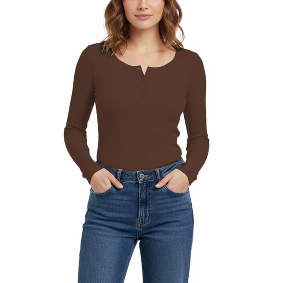 Maplenight Long Sleeve Henley Tops for Women Ribbed Knit Slim Fitted T Shirts Basic Tees Layer Fall Fashion Outfits