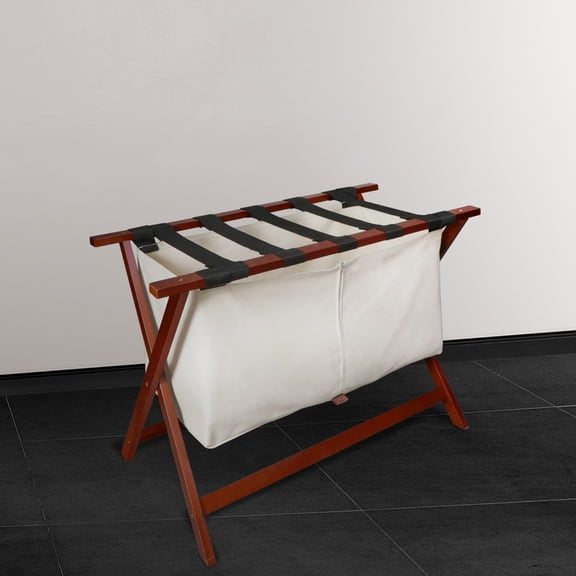 Heavy Duty 34" Extra Wide Luggage Rack with Zippered Laundry Bag- Walnut