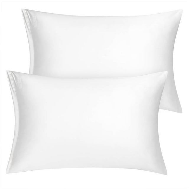 PiccoCasa 2 Pcs Satin Pillowcase Zippered Silky Sateen, Standard Snow White