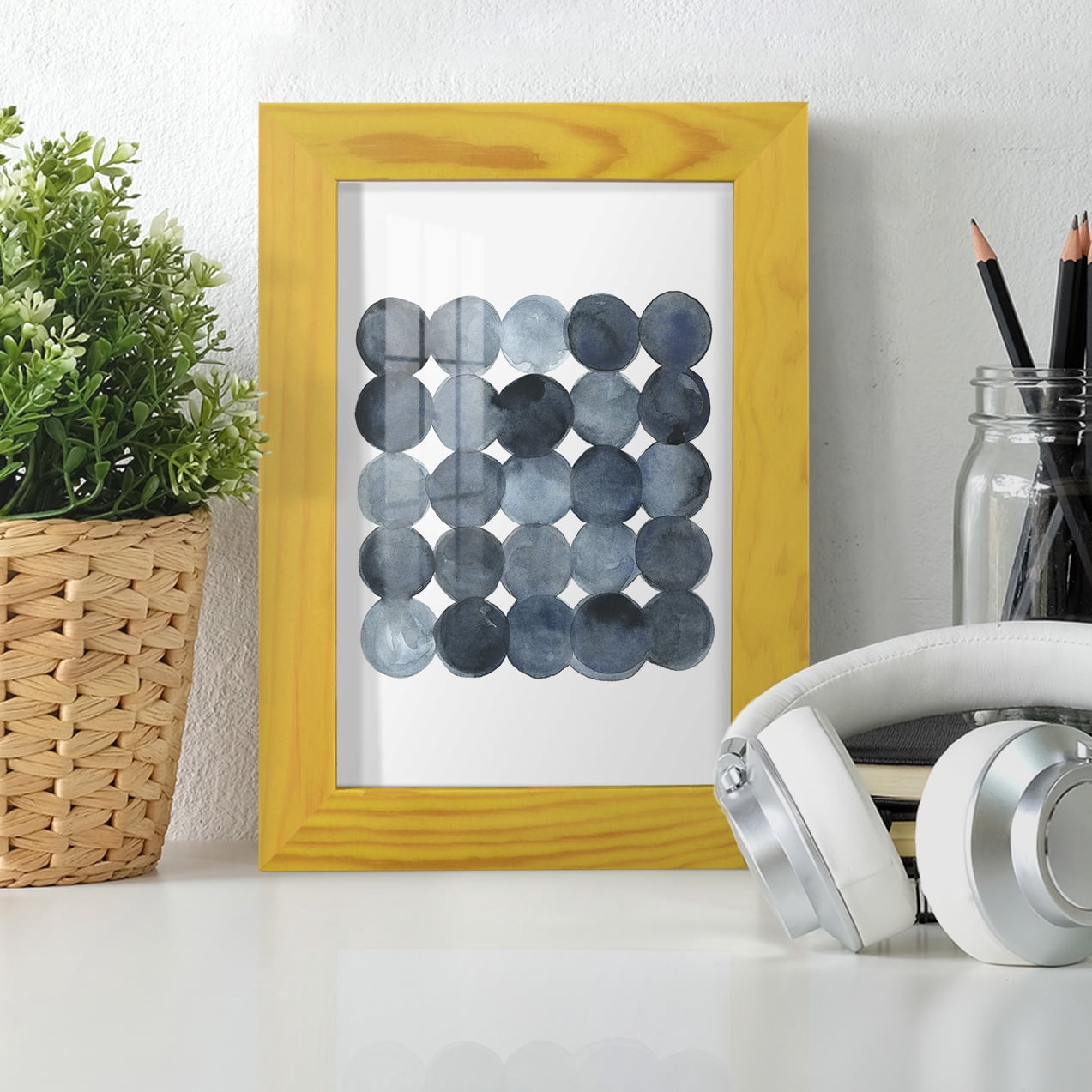Blue Grey Density I -Framed Print w/glass-Sunflower Yellow