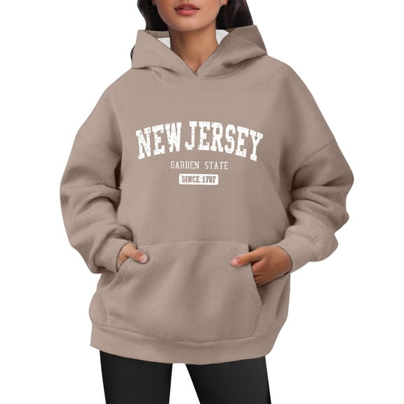 New Jersey Garden State Since 1787 Hoodie Women's Souvenir Letter Print Pullover Sweatshirt Pocket