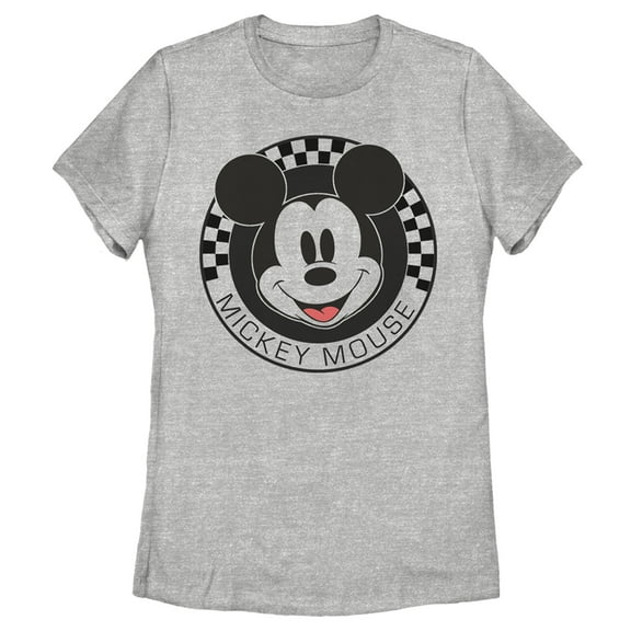 Women's Mickey & Friends Checkered Mickey Mouse Portrait  Graphic Tee Athletic Heather Medium