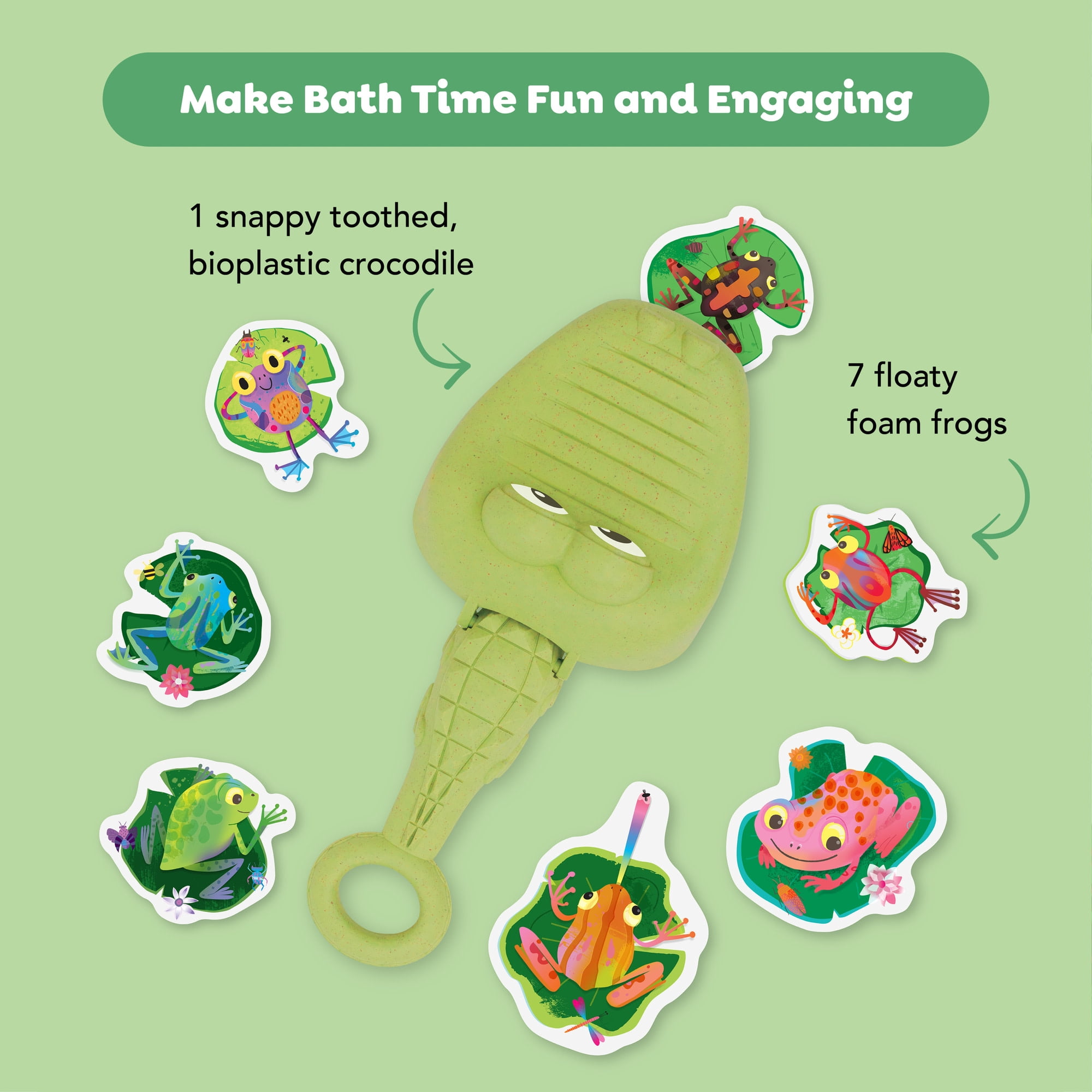 Tiger Tribe Croc Chasey ECO Bio-Plastic Fun Bath Toy for Toddlers - Catch & Scoop Frogs with Snappy Crocodile Mouth - Ages 2+