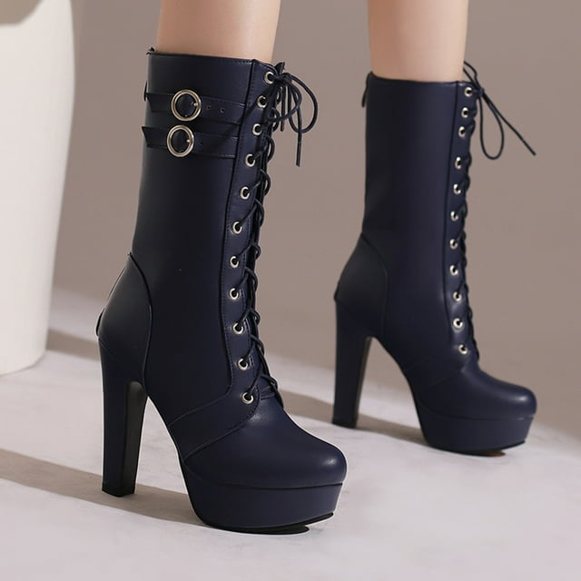 zhenglin Bottines à Talons Hauts pour Femmes - Mode Décontractée à Bride à Boucle à Lacets Audacieuses Chic Polyvalentes Automne Hiver Élégantes Tendance Chaussures