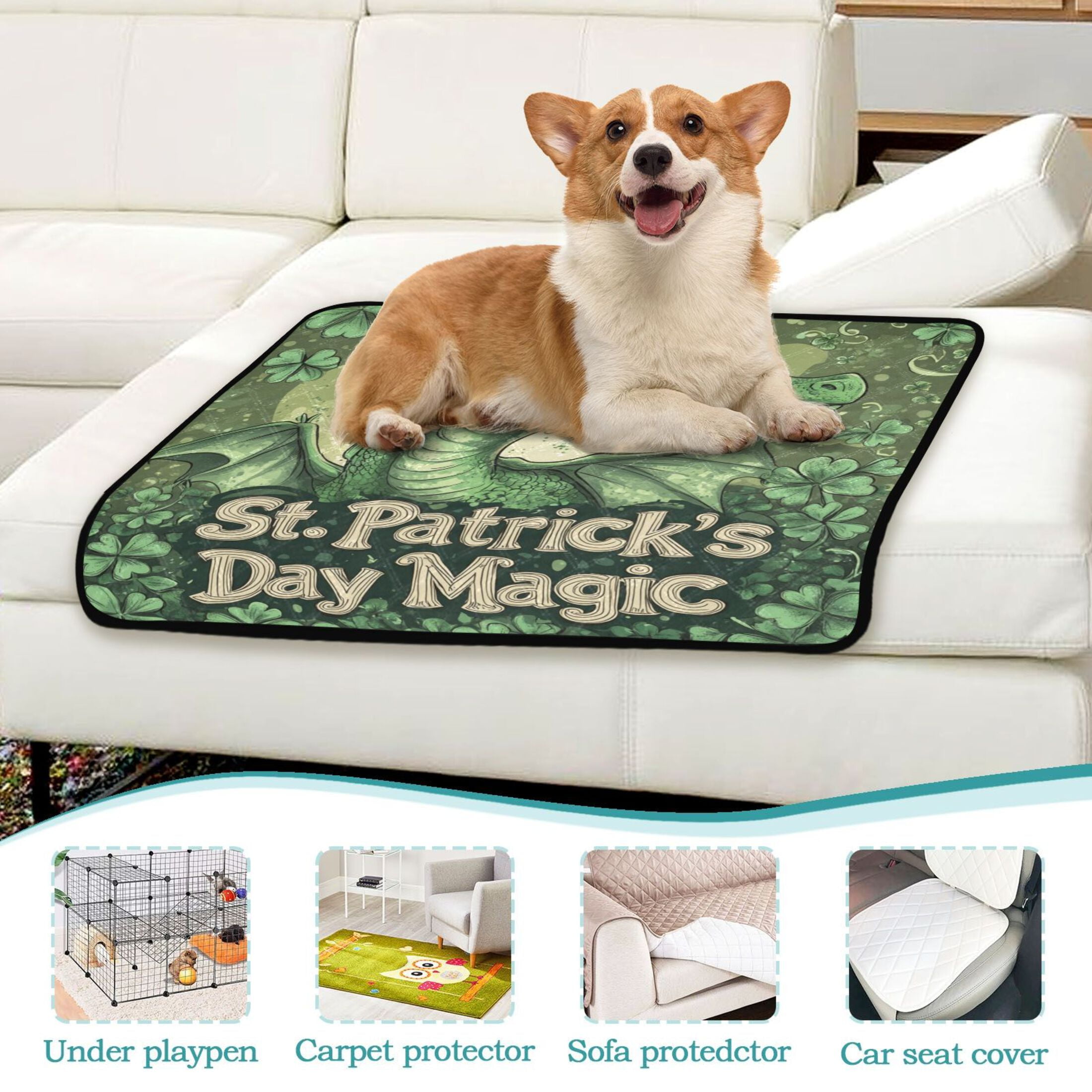 Qxltty Stpatricks Day Anime Dragon Cat litter Pads Pet Set of 3 Diaper Mats Center Anti-leakage Layer Absorbent Soft and Comfortable