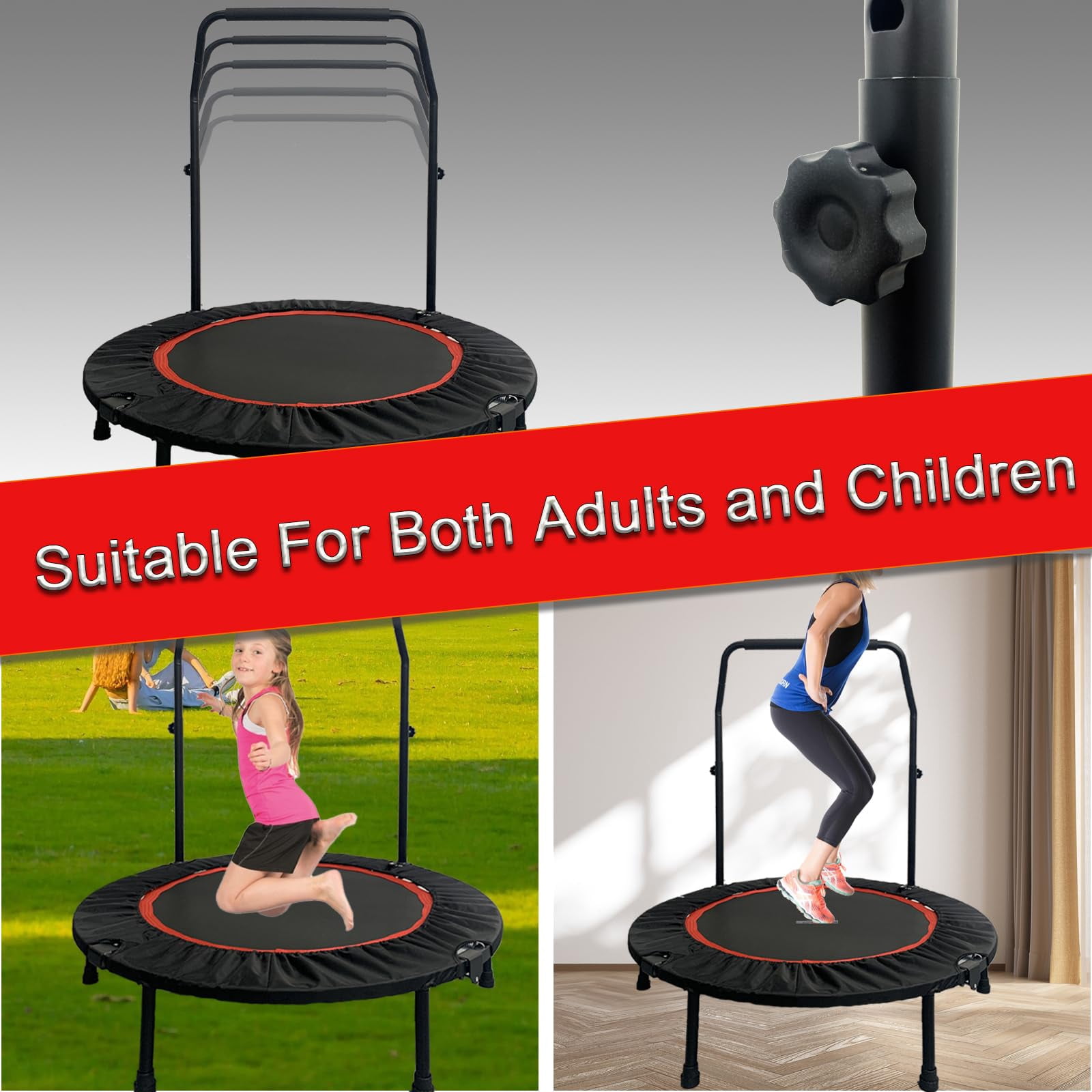 RJFKSN 40" Foldable Mini Fitness Trampoline, 660LBS Heavy Duty Indoor Exercise Rebounder for Home Workout