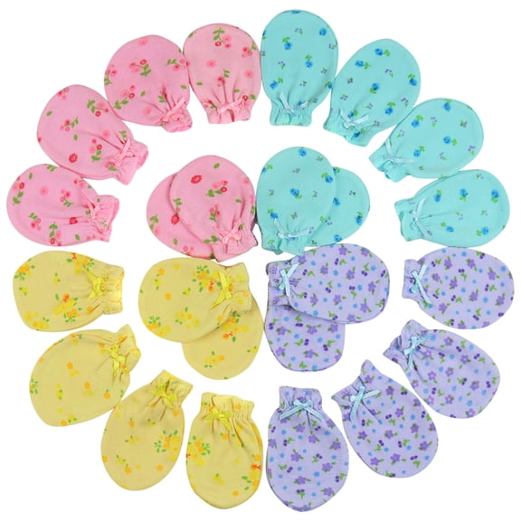 ToBeInStyles Pack of 12 Newborn Infant Baby Ultra-Soft Cotton Anti-Scratch Mitten Gloves - Floral Pastel