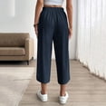 thumbnail image 6 of Miluxas Womens Comfortable Lightweight Wide Leg Trousers Pull on Elastic Waist Cropped Pants with Pockets for Business Casual Navy, 6 of 8