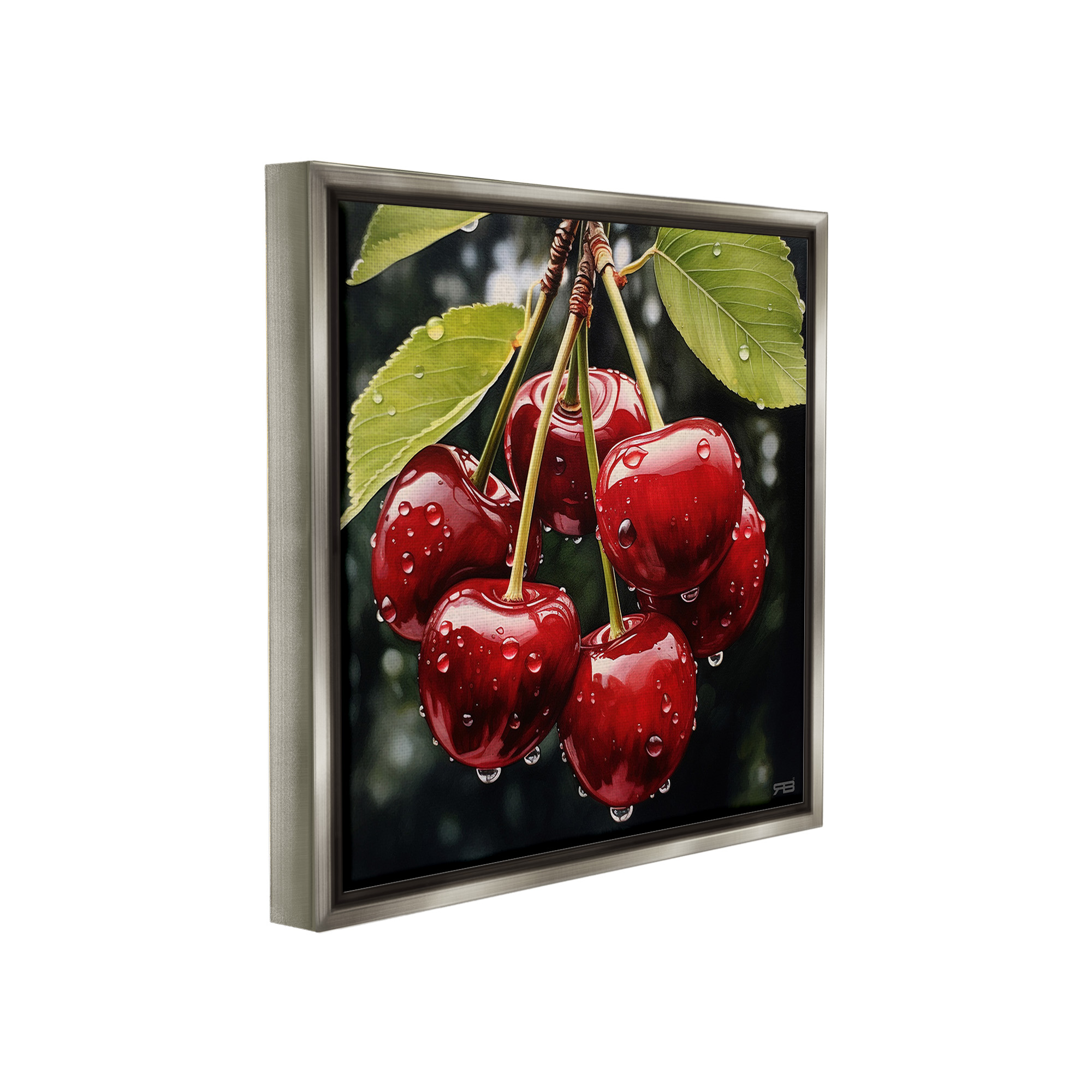 Stupell Industries Cherries with Water Droplets Food & Beverage Painting Gray Floater Framed Canvas Art Print Wall Art, 25 x 25