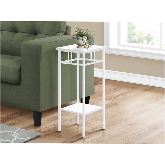 JERFIT Modern Square End Table with 2 Shelves, White Laminate Accent Table for Living Room, Bedroom, Nightstand or Plant Stand