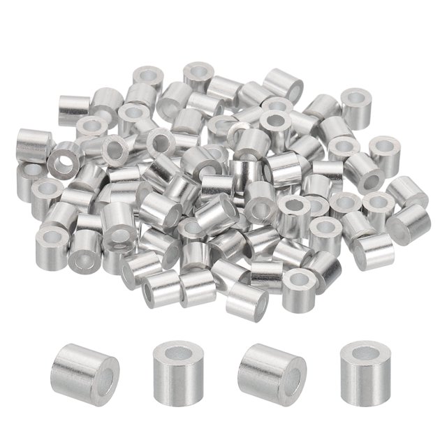 Uxcell 7/64"(2.8mm) Aluminum Wire Rope Stop Sleeve Set, 100 Pcs Crimping Loop Sleeve Single Hole Round Cable Ferrule for Wire Rope Cable Line, Silver