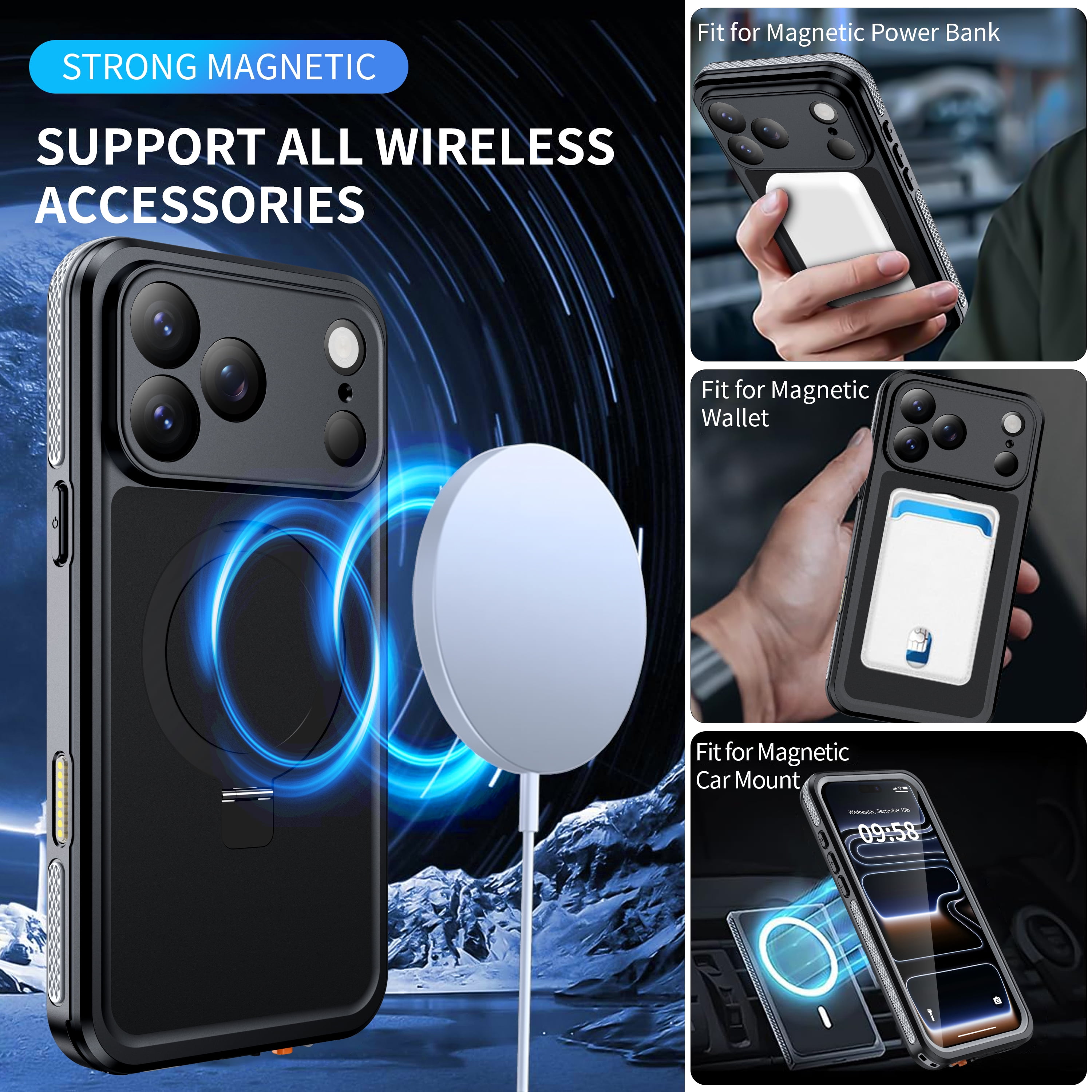 ANTSHARE Magnetic for iPhone 17 Pro Max Case Waterproof, Ring Invisible Stand Shockproof Protective Phone Case 6.9''