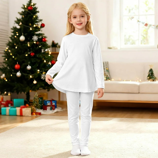 WENXIAOO Ensemble de Pyjama pour Enfants 2 Pcs Robe à Manches Longues avec Pantalon Ensemble de Pyjama Décontracté 7-8 Ans Pyjama pour Filles