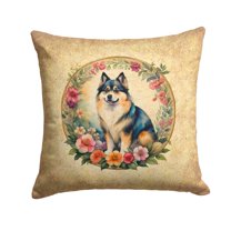 Finnish Lapphund and Flowers Fabric Decorative Pillow 14 in x 14 in
