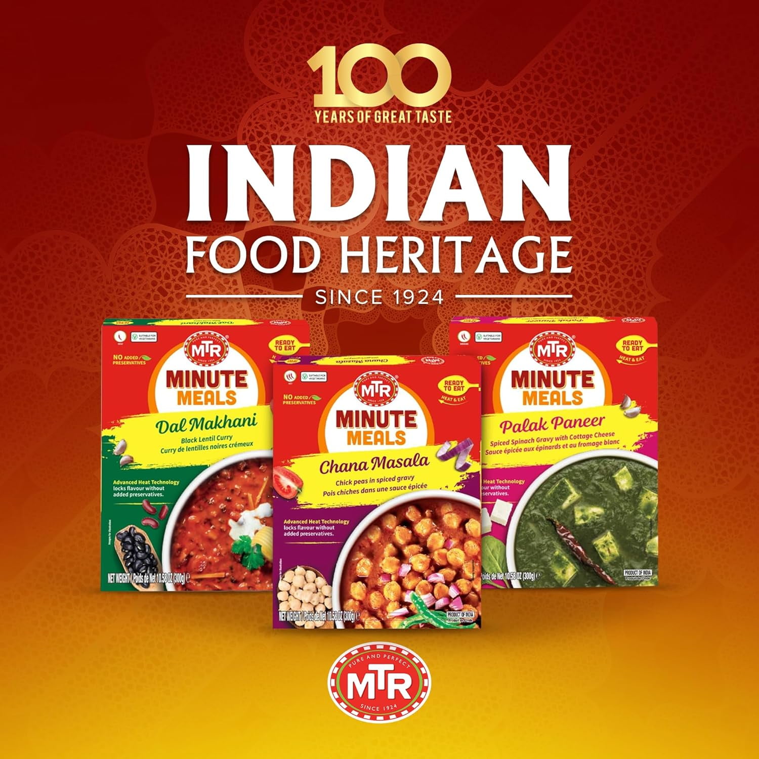 MTR Chana Masala - Savory Chickpeas in Spiced Gravy - Authentic Indian Ready-to-Eat Meal - No Added Preservatives - A Quick Meal Suitable for Vegetarians, Ready in Minutes! (300g, Pack of 6)
