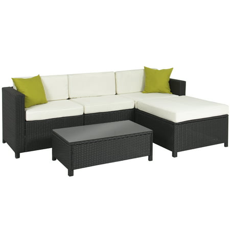 Best Choice Products 5-Piece Modular Wicker Patio Sectional Set w/ Glass Tabletop, Removable Cushion Covers - (Best Choice 7 Piece Sectional)