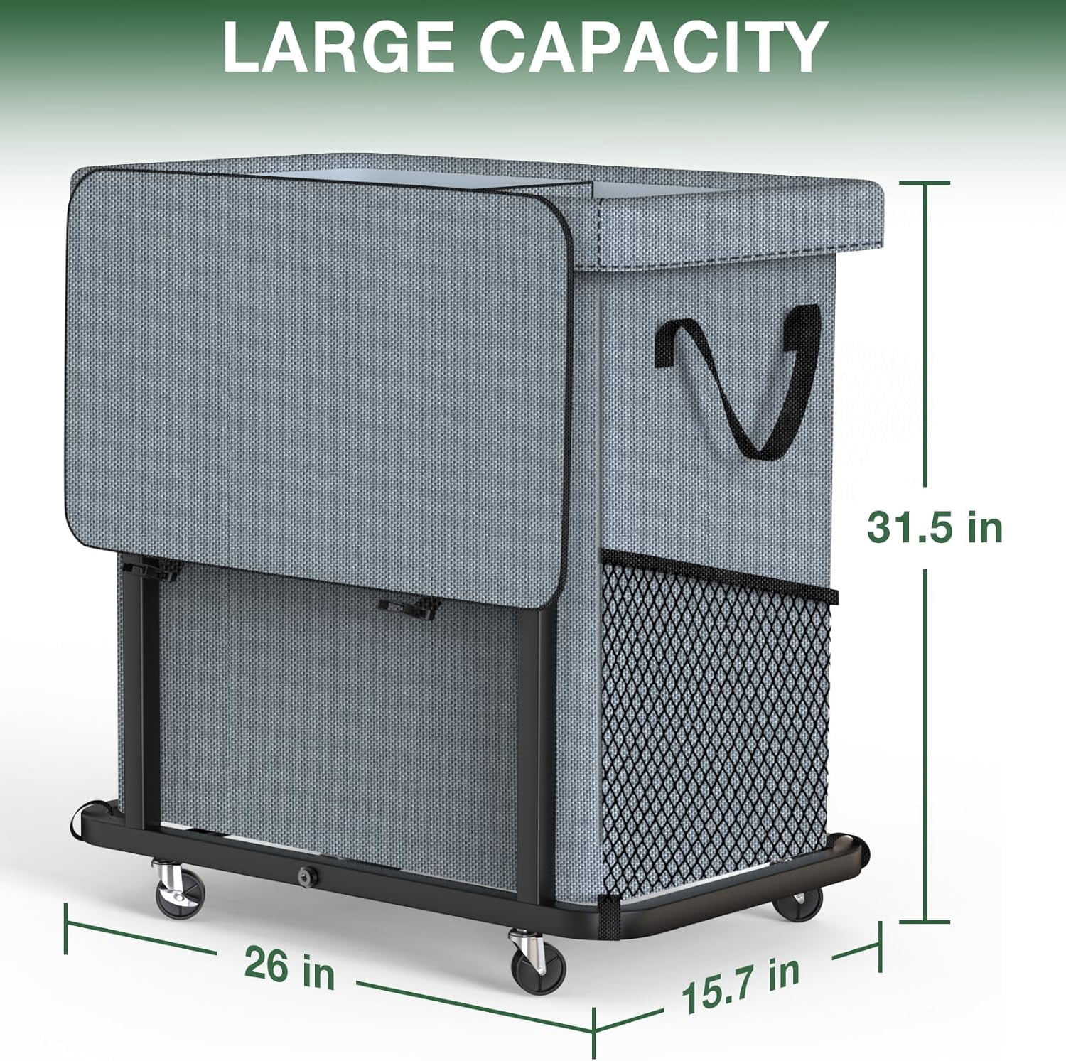 50 Gal(190L) High Grade Large Laundry Basket with Wheels, Rolling Laundry Hamper, Laundry Cart with Metal Frame and Removable Bag Design, Suitable for Laundry Room, Bedroom (Grey, 2 Section 190L)