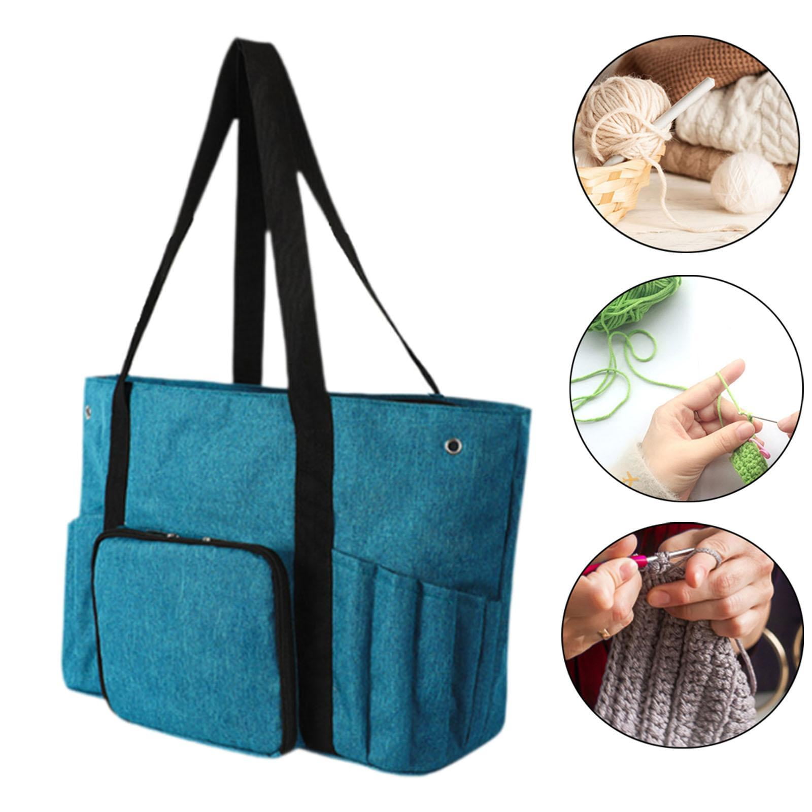 HILABEE Knitting Bag, Yarn Organizer, Yarn Holder, Knitting And Crochet Accessories with Inner Compartments, Carrying Bag, Storage of Knitting Yarn blue