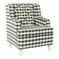 thumbnail image 1 of HomePop Wood and Cotton Plaid Pattern Kid's Tufted Wingback Chair in Black, 1 of 9
