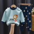 thumbnail image 2 of NOLDARES Infant Toddler Fall Clothes Set 2Pcs Long Sleeve Cute Print Round Neck Pullover Top Thick Sweatpants Warm Outfits Size:5-6 Y,Light Blue, 2 of 9