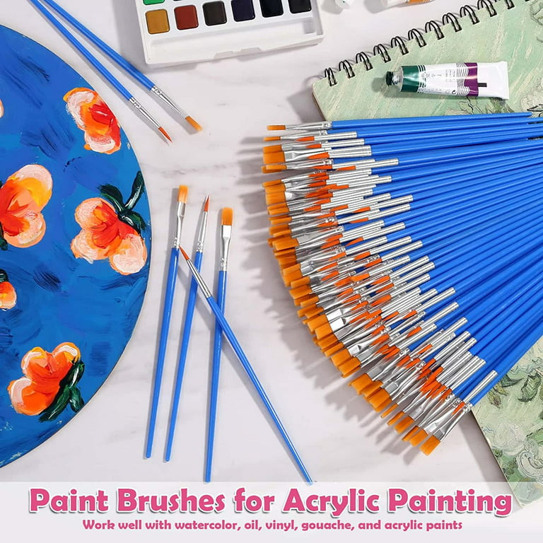 50Pcs Round Paint Brushes Bulk, Small Paint Brushes Classroom Brushes Set  for Kids Model Canvas Painting Face Acrylic Watercolor Oil and Crafts